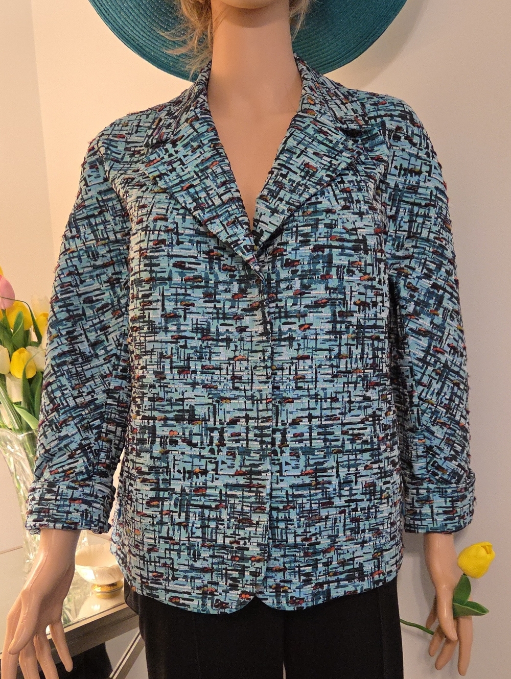 Escada Blue Patterned Tweed Blazer